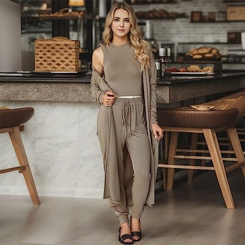 Combinaison QWUVEDS Pantalon d'été léger - Barre de Pole Dance Marron M – Image 3