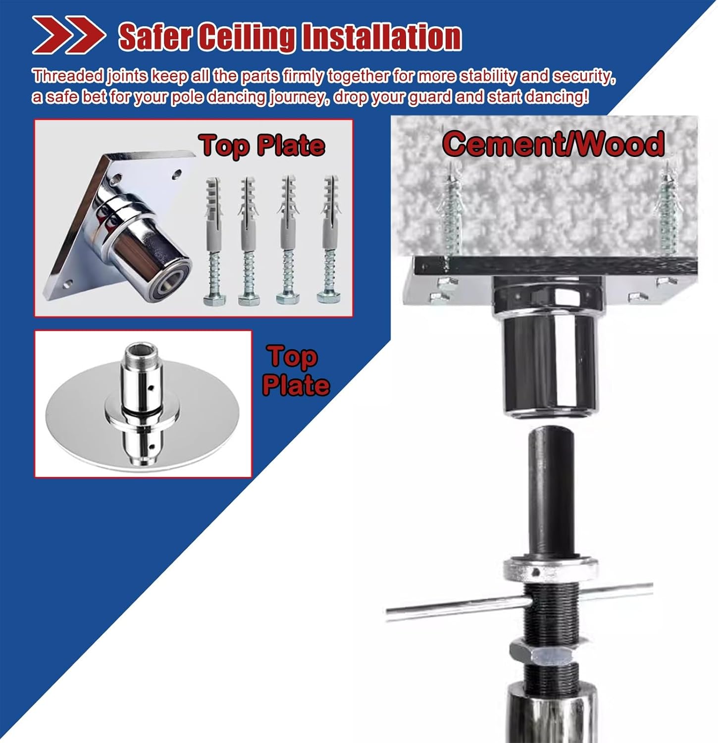 Barre de Pole Dance Amovible pour Appartement, Plafond à 2,24-2,84m, Spinning et Fixe pour Danse et Fitness – Image 2