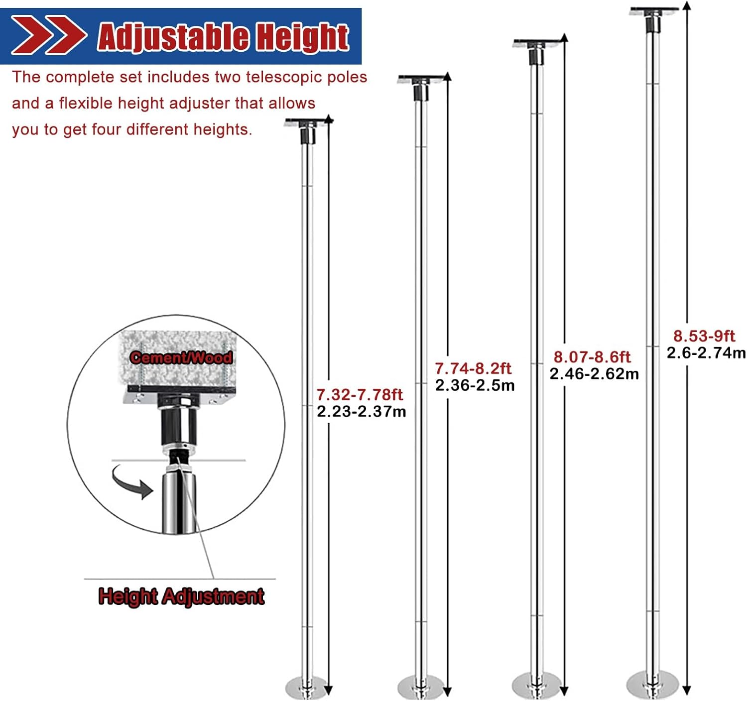 Barre de Pole Dance Amovible pour Appartement, Plafond à 2,24-2,84m, Spinning et Fixe pour Danse et Fitness – Image 3