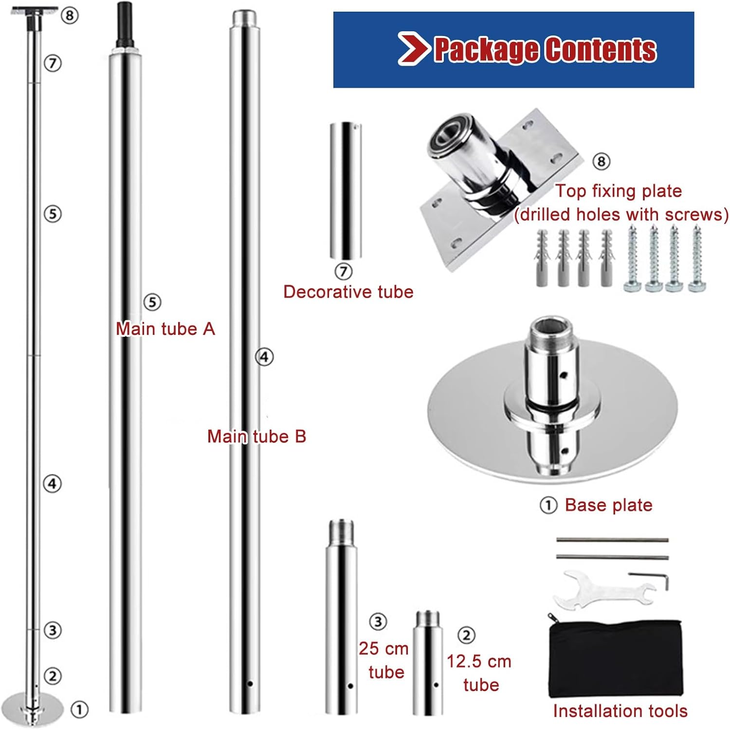 Barre de Pole Dance Amovible pour Appartement, Plafond à 2,24-2,84m, Spinning et Fixe pour Danse et Fitness – Image 6