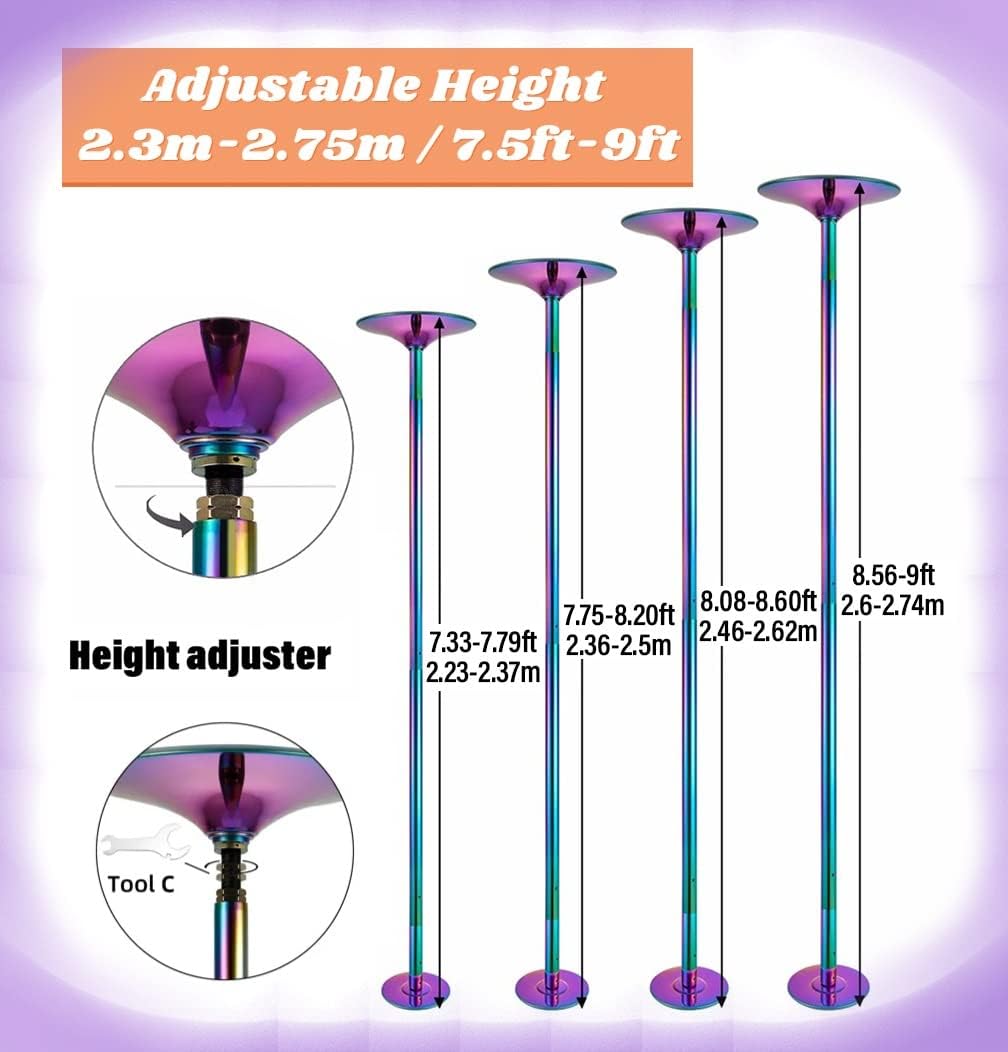 Kit Pole Dance Portable - Barre ajustable de 2.20m à 2.75m pour maison, club, fête et fitness – Image 2