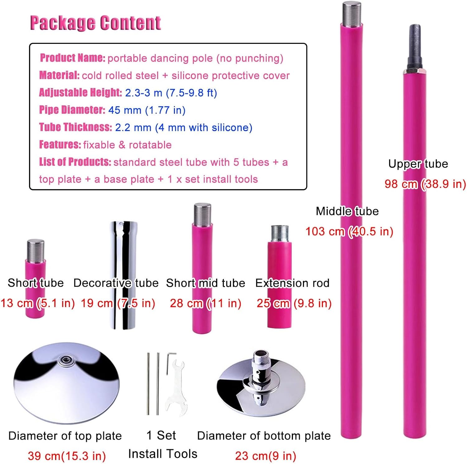 Pole Dance sur Pied en Silicone, Rotatif/Statique, 2,3-3 m, Kit Portable pour Fitness/Exercice – Image 2