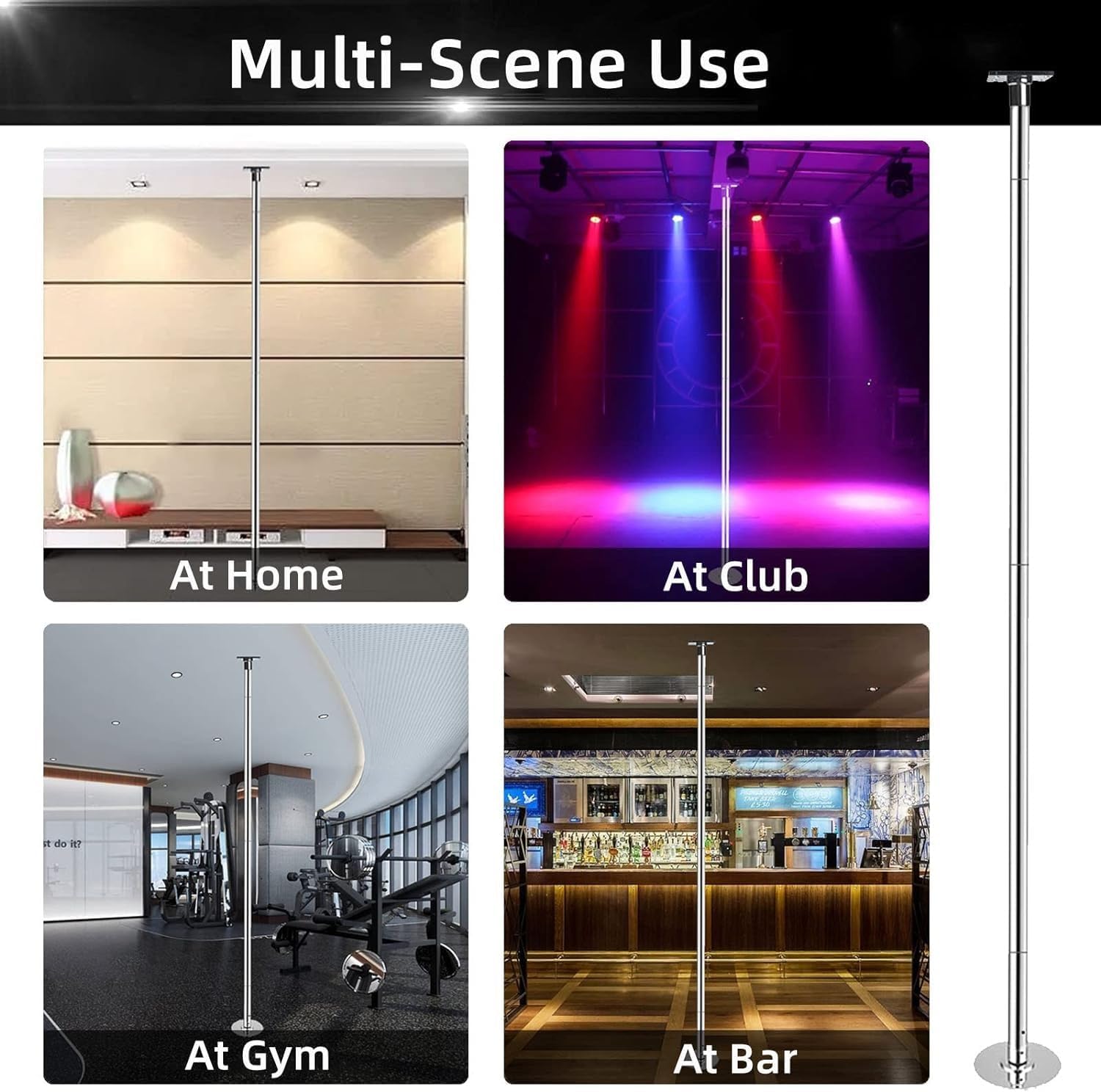 Pole de Danse Argentée, Hauteur 3m-3.7m, Charge 200kg, Statique et Rotatif – Image 6