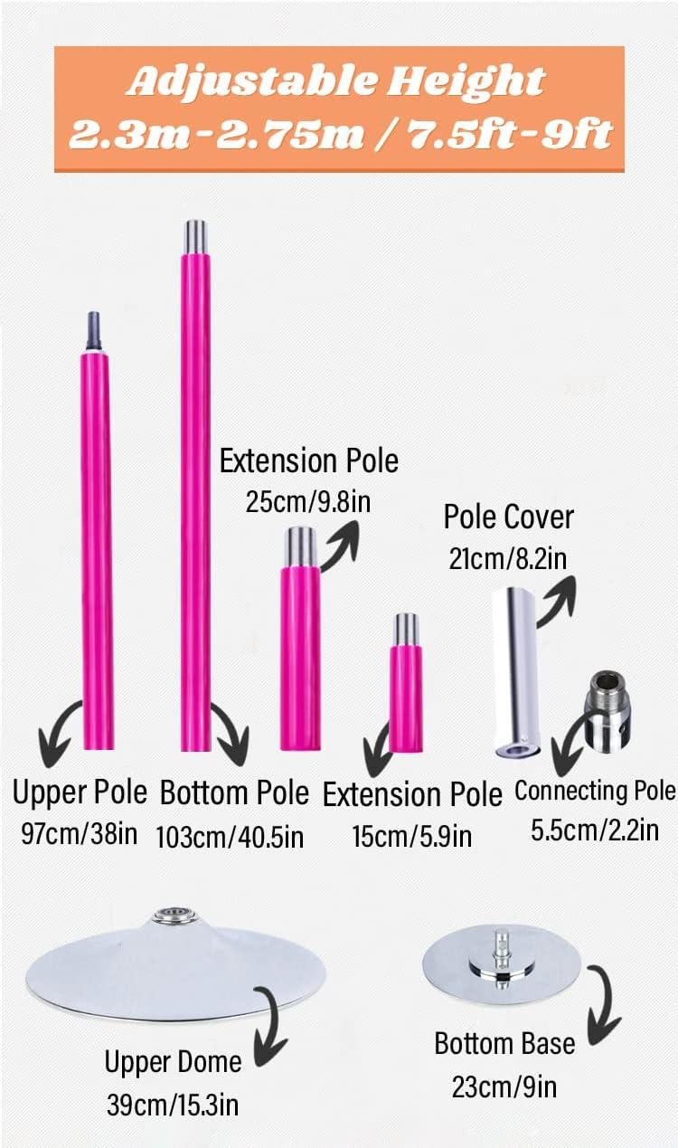 Kit de Pole Dance en Silicone, Barre Amovible et Rotative pour Plafonds de 2,44 à 3,66 m – Image 2