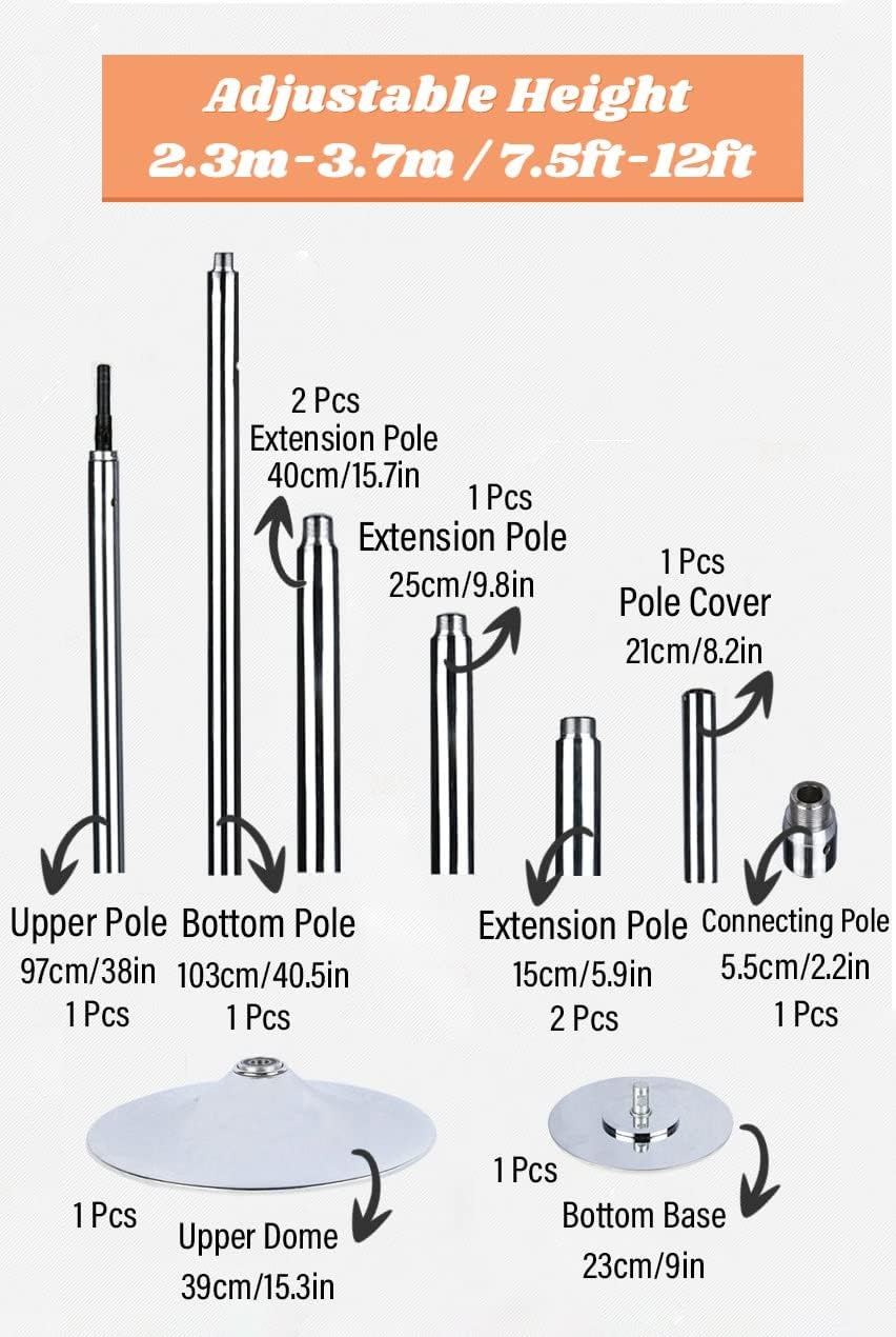 Barre de Pôle Dance 3.65m - Diamètre 45mm, Portable et Amovible, Usage Domestique ou Club, Connexion Réglable et Lisse – Image 3