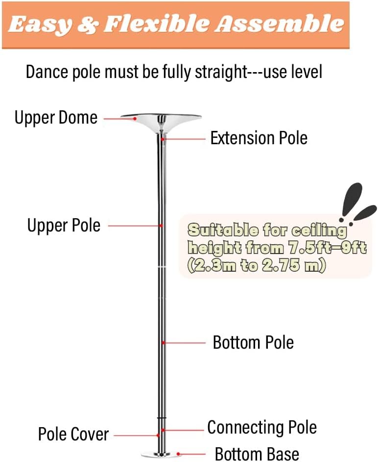 Kit Barre de Pole Dance Professionnelle pour la Maison, Poteau en Silicone, Hauteur Réglable 2,3 - 2,7m – Image 4