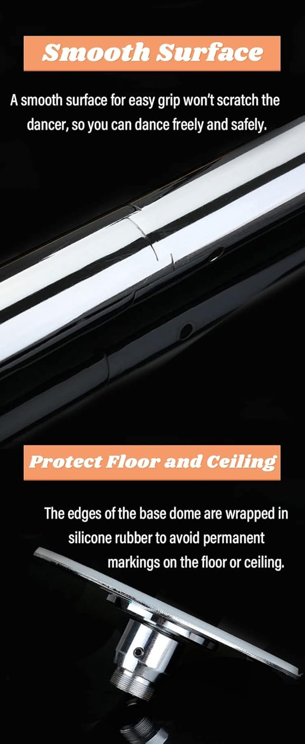 Kit Barre de Pole Dance Acier Chromé, 2.7m à 3.6m, 45mm, Pro pour Maison ou Club – Image 3