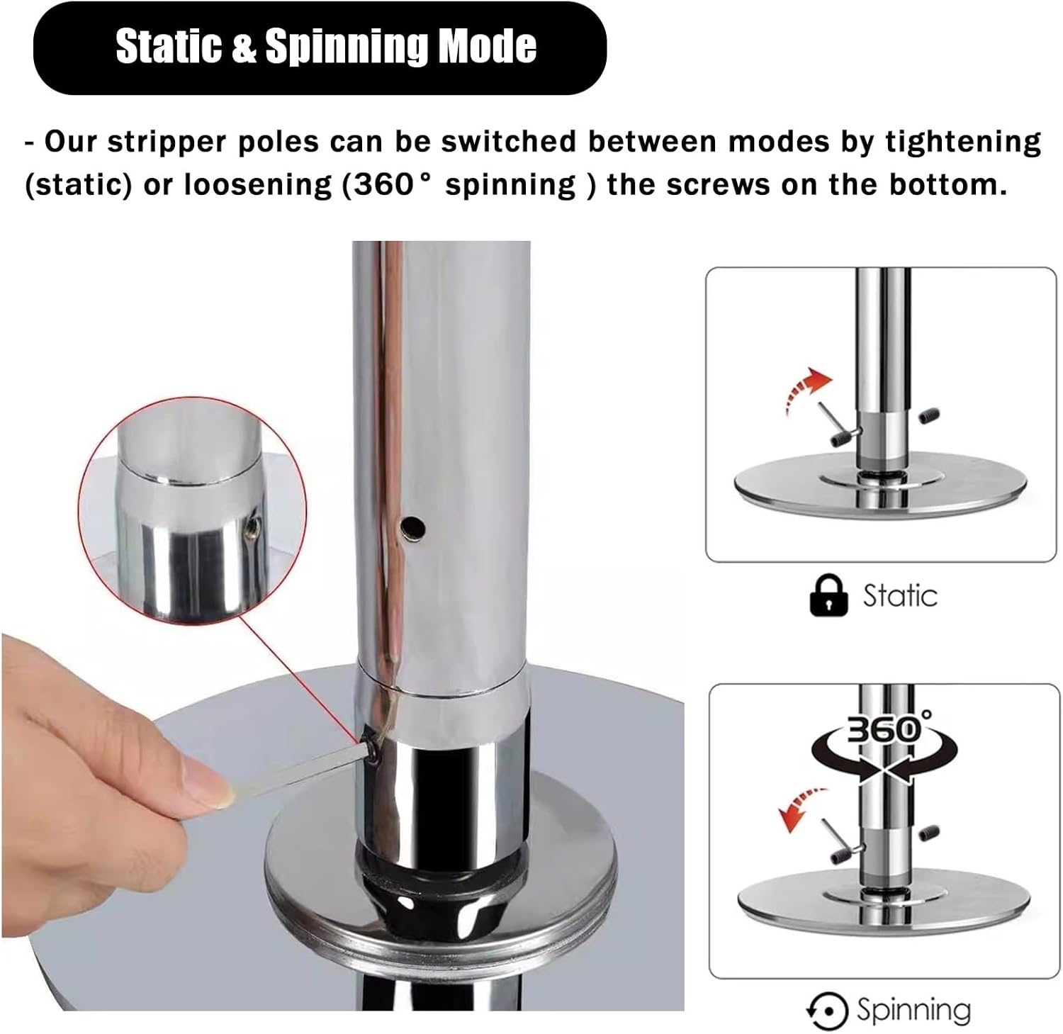 Barre de Pole Dance Rotative Amovible Rose, Réglable 2,28m-3,11m, Métal avec Silicone 45mm – Image 2