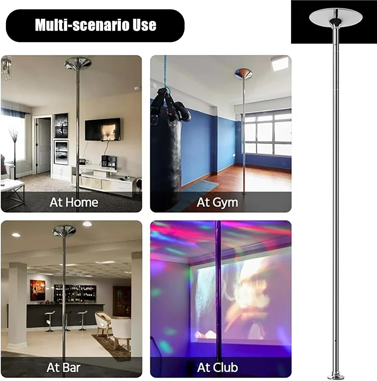 Barre de Pole Dance Rotative Amovible Rose, Réglable 2,28m-3,11m, Métal avec Silicone 45mm – Image 8