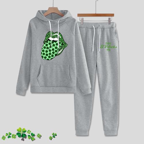 MKIUHNJ Ensemble sweat à capuche et pantalon Saint.P's Day pour femme - Barre de Pole Dance, Gris, M. – Image 2