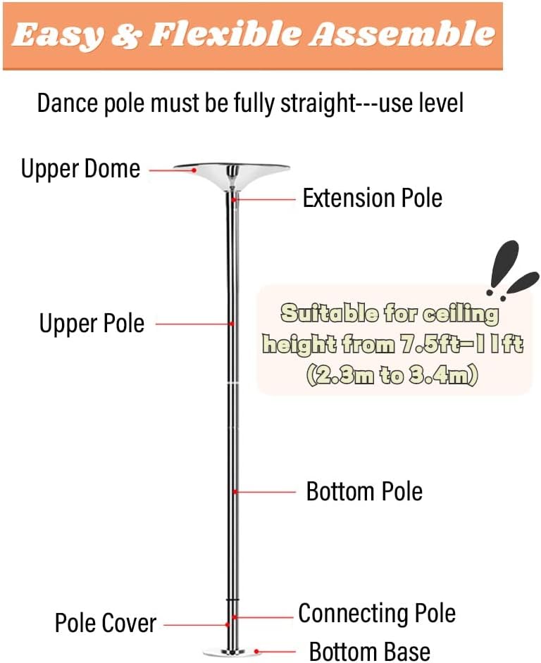 Kit Barre Pole Dance Portable et Robuste pour Maison/Club (Charge 200 kg, Grande Taille) – Image 2