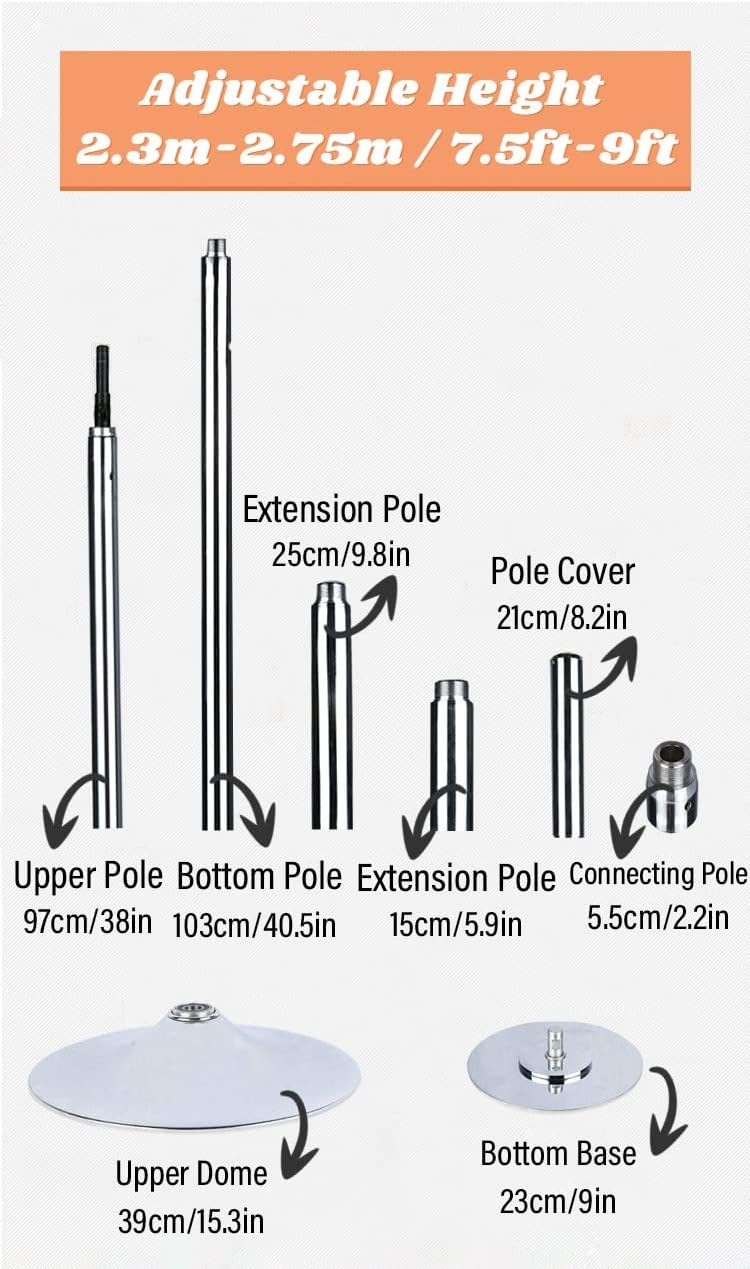 Kit Barre de Pôle Dance Statique/Rotatif 40 mm pour Enfants et Débutants à Domicile, Hauteur 2.74m, 3.05m et 3.66m – Image 2