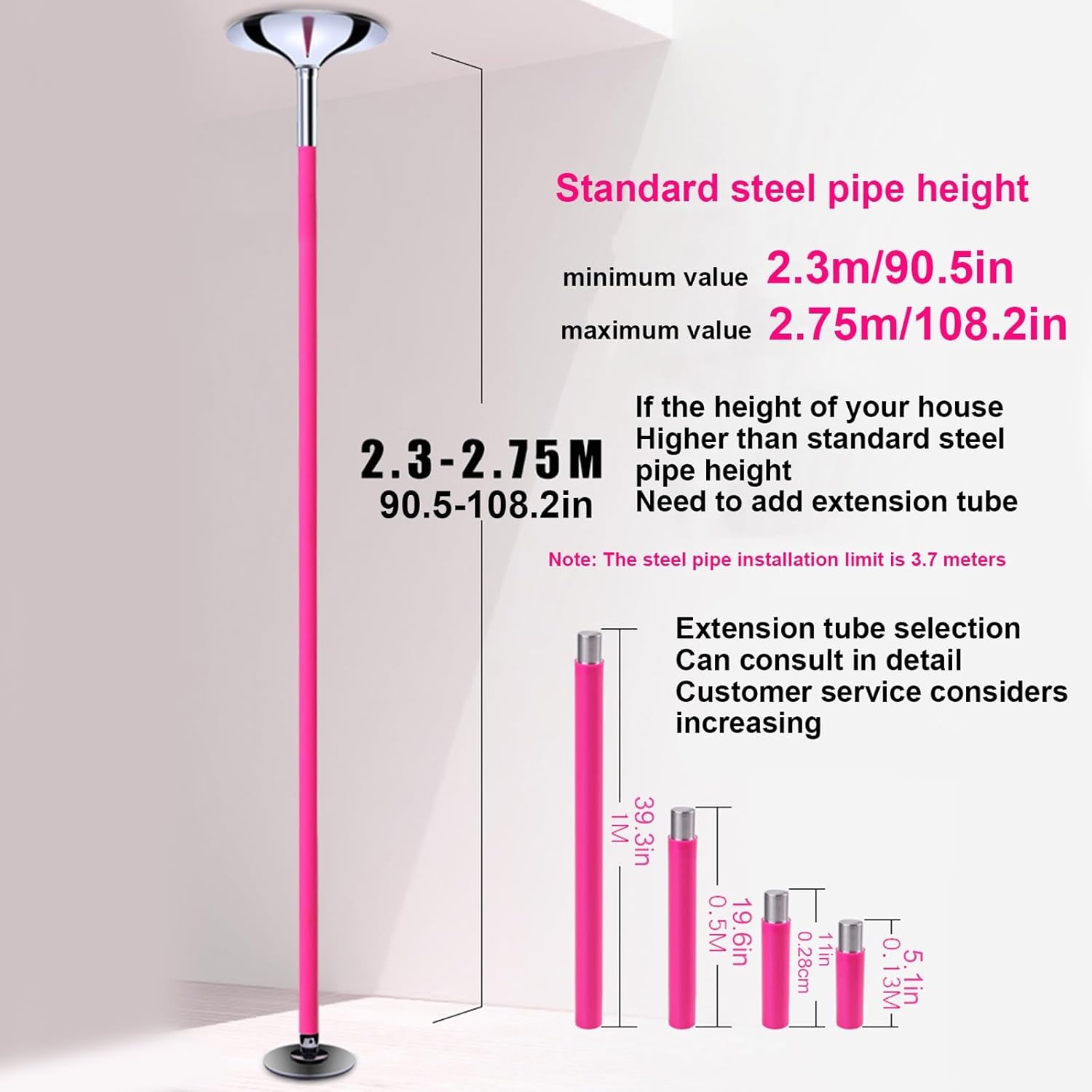 Barre Pole Dance Pro en Silicone, 2.74m, Amovible 45mm, 250kg Charge – Image 3
