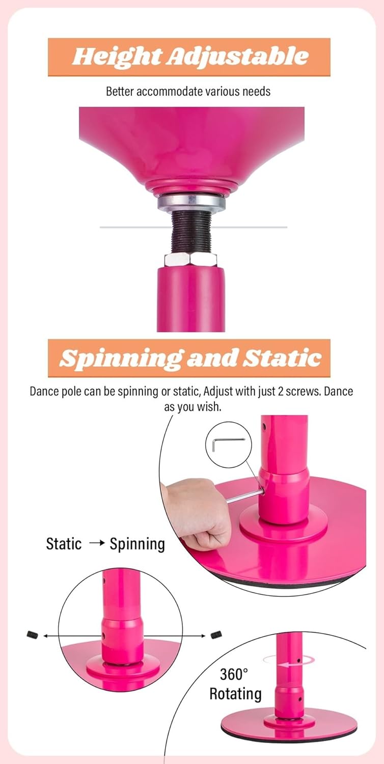 Kit Barre de Pole Dance Réglable 45mm, Hauteur 2.13-3.81m, Statique/Rotatif, Portable et Amovible – Image 3