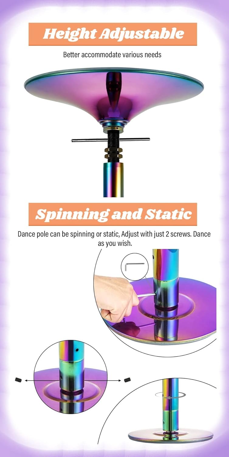 Kit de Pôle Dance Amovible Rotatif et Statique pour Plafonds de 2,3 à 3,8 m – Image 3