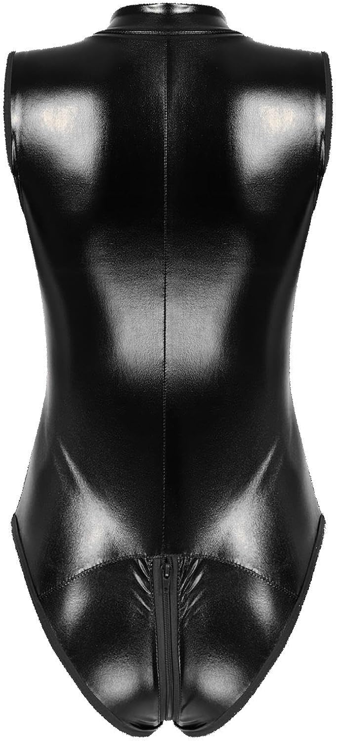Combinaison Vernie Femme XL Sans Manches Justaucorps Noir – Image 6