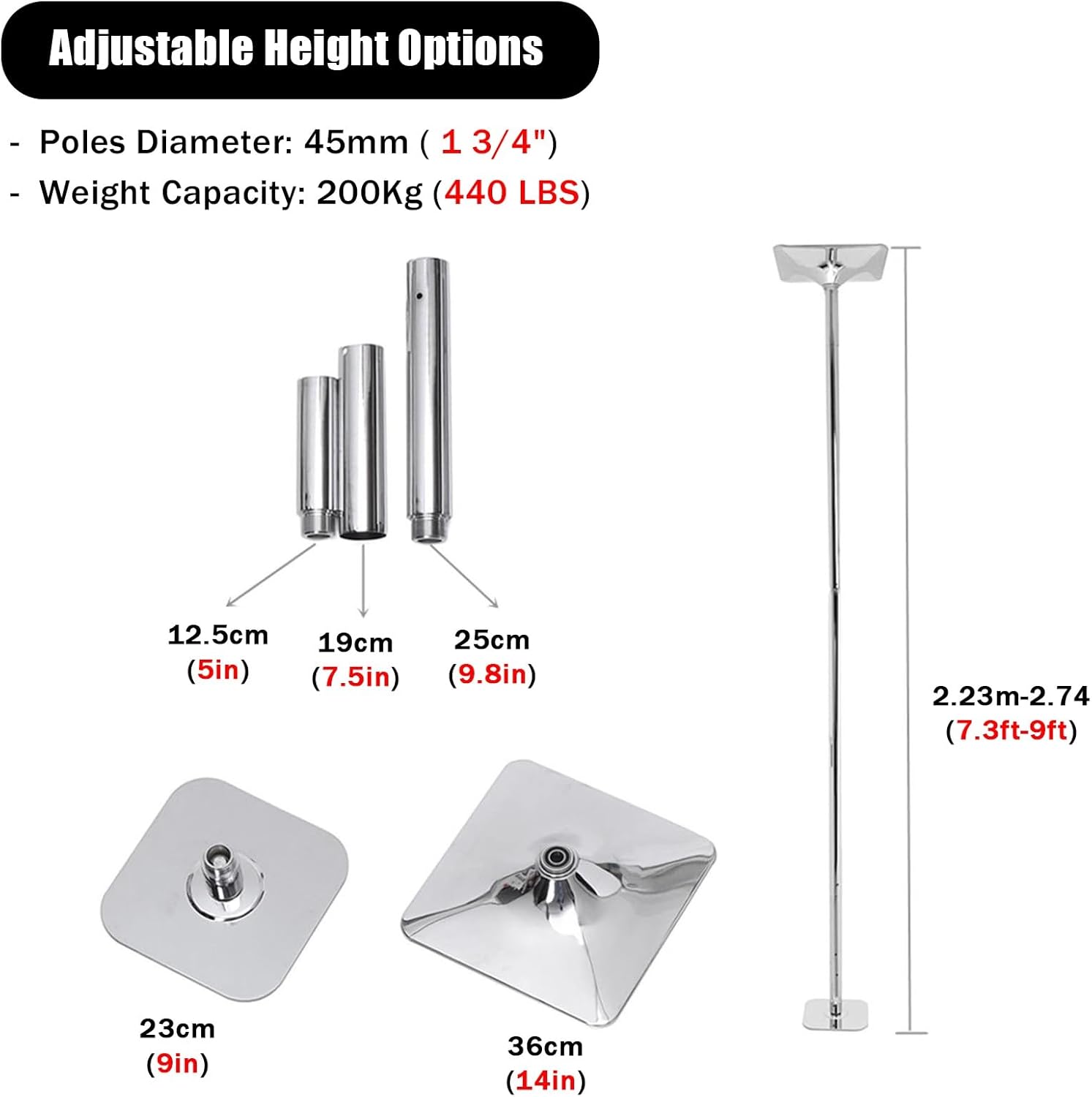 Barre de Pole Dance Carrée de Compétition Portable, 2,26m - Maison/Studio/Pub, Équipement Pro Fitness/Décapage – Image 7