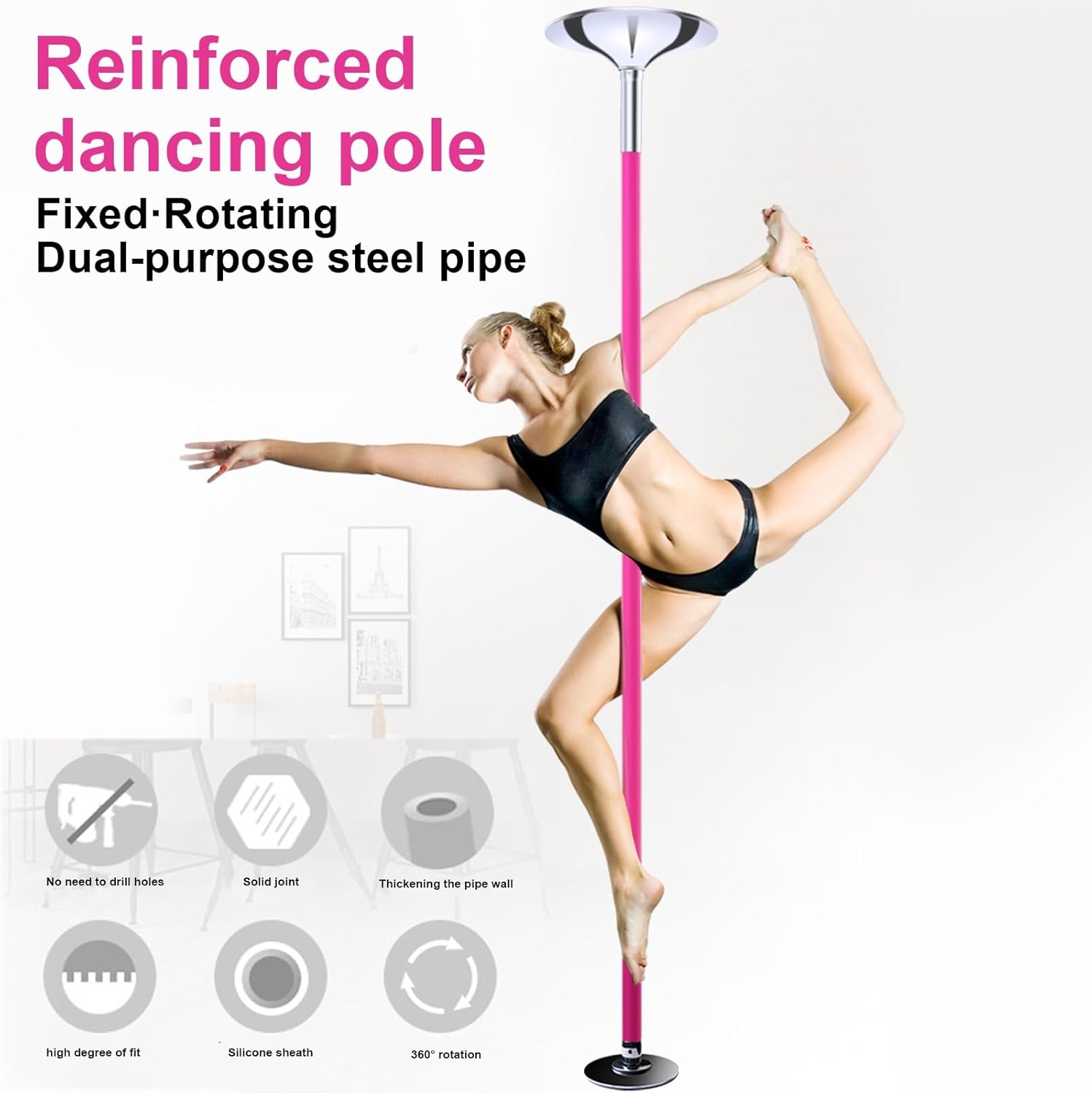 Barre Pole Dance Pro en Silicone, 2.74m, Amovible 45mm, 250kg Charge – Image 2