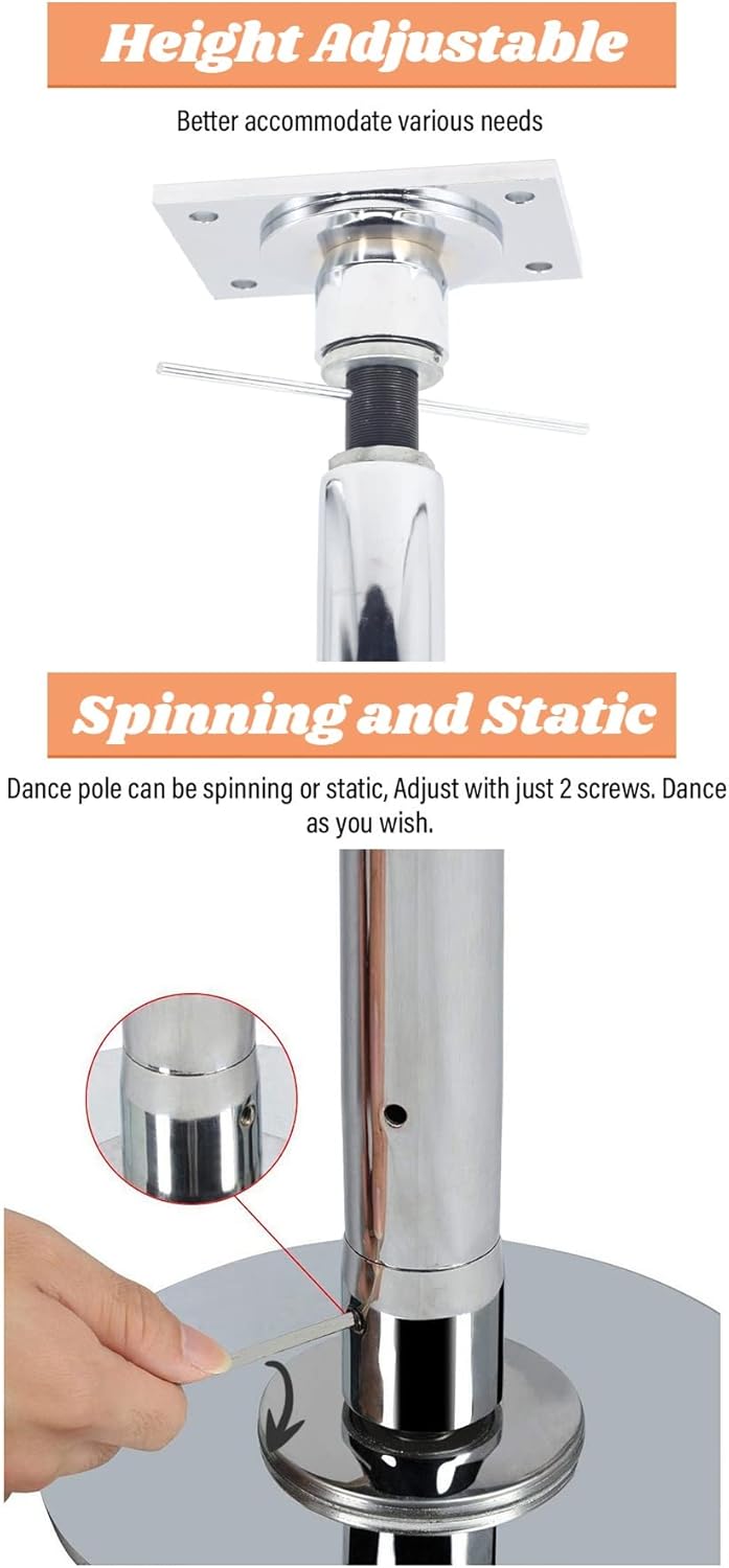 Kit Pole Dance, Barre Fixe Rotative/Statique, Hauteur 2,1m à 3,8m – Image 6