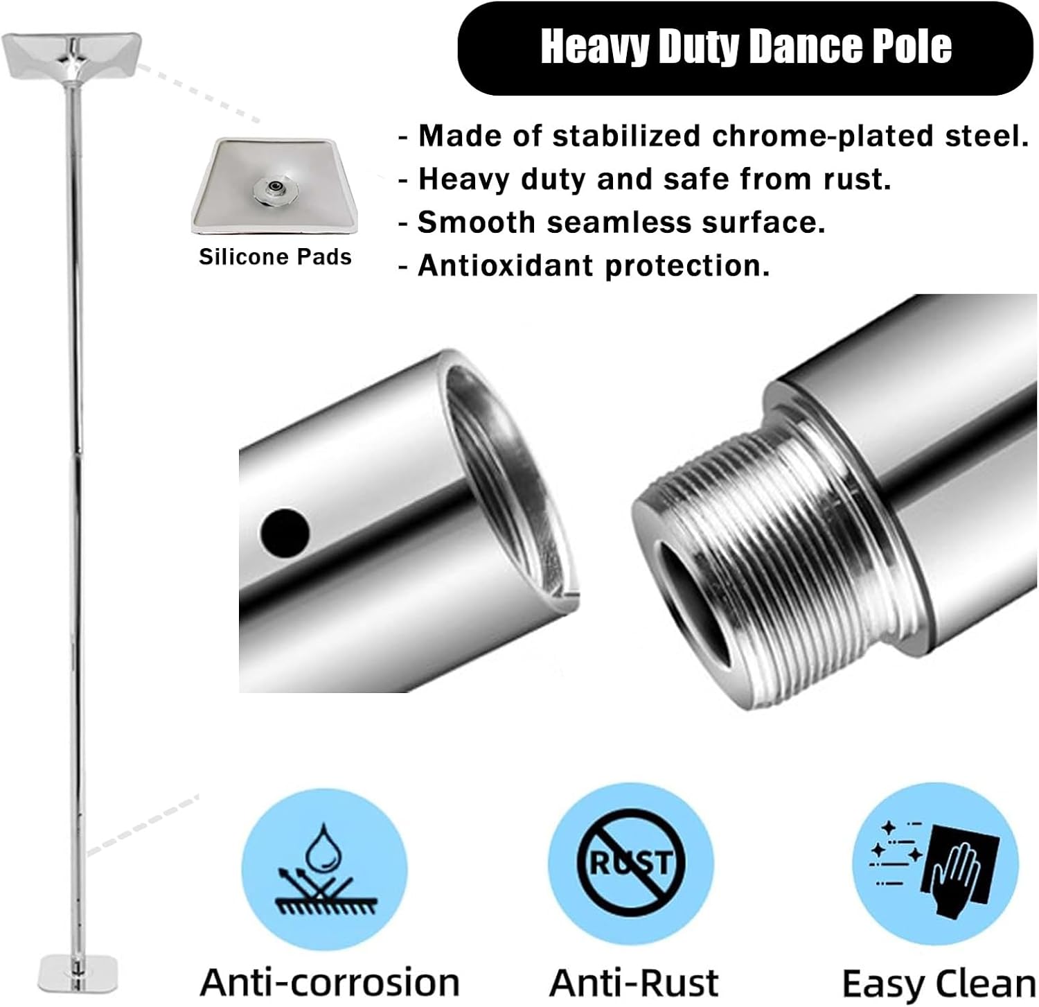 Barre de Pole Dance Carrée de Compétition Portable, 2,26m - Maison/Studio/Pub, Équipement Pro Fitness/Décapage – Image 4