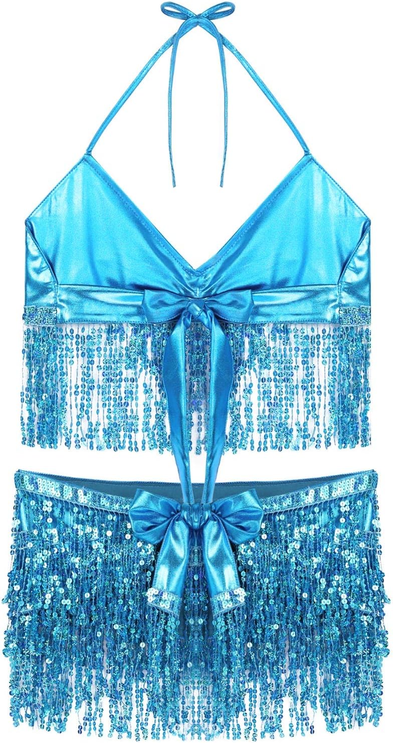 Ensemble Danse du Ventre Femme - Soutien-Gorge et Jupe à Franges Brillantes – Image 5