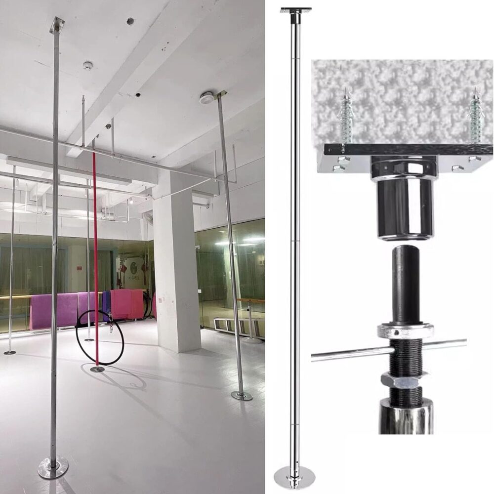 Barre de Pole Dance 2,44m à 3,66m, Fixation Plafond, Statique et Spinning, Salle de Gym/Yoga