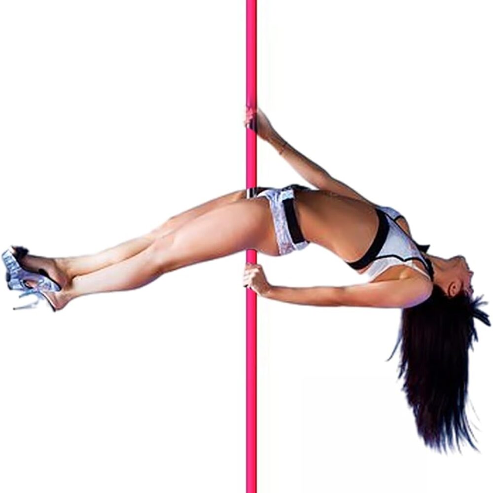 Barre de Pole Dance Rotative Amovible Rose, Réglable 2,28m-3,11m, Métal avec Silicone 45mm
