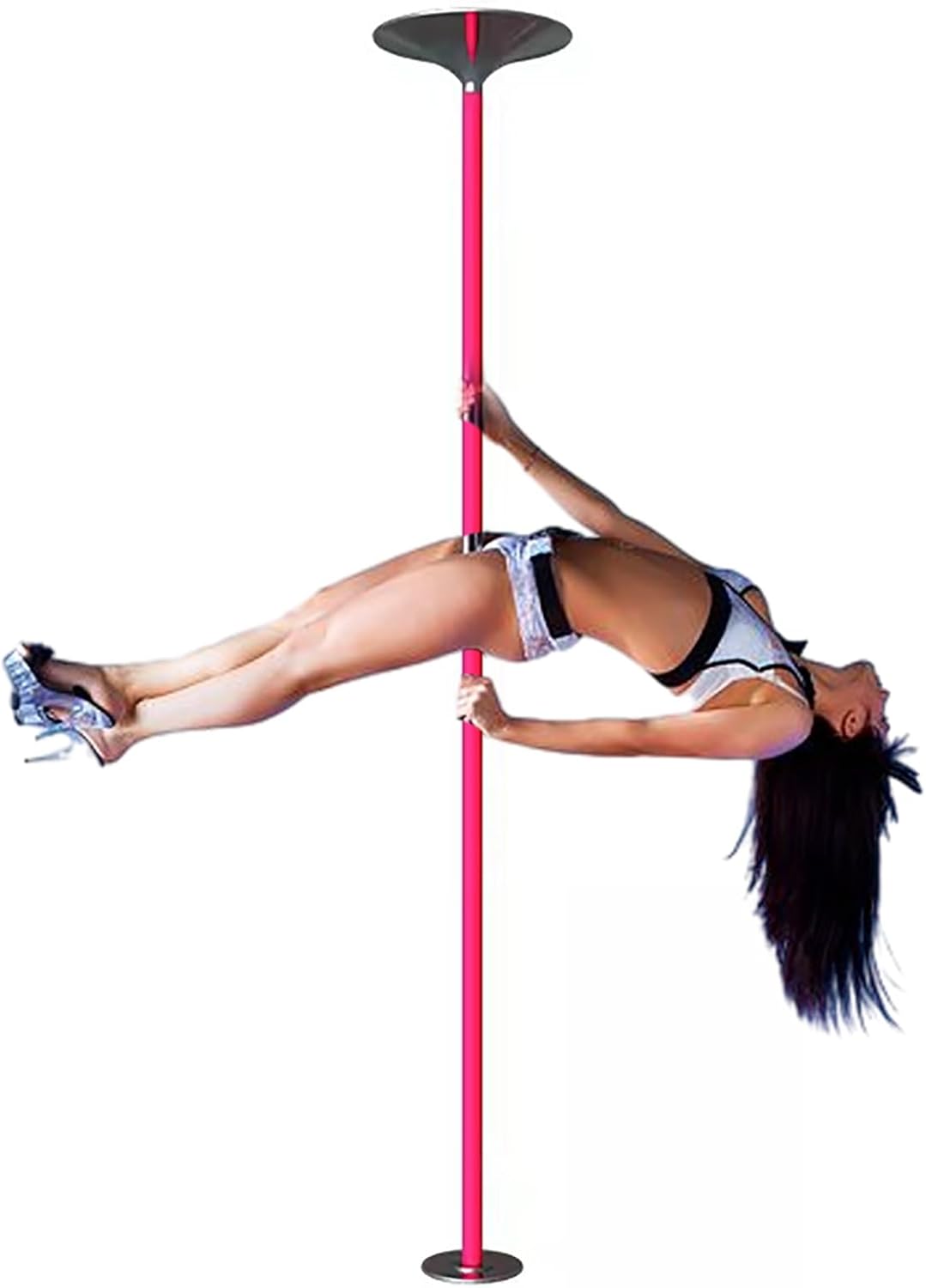 Barre de Pole Dance Rotative Amovible Rose, Réglable 2,28m-3,11m, Métal avec Silicone 45mm