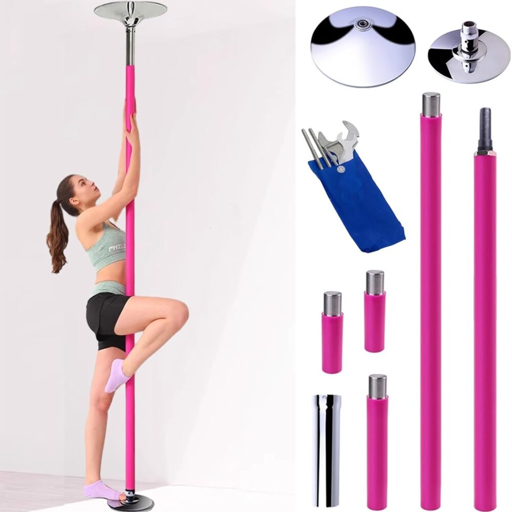 Barre de Pole Dance en Silicone Rose pour Plafond, Pivotante et Statique, Portable et Professionnelle (2,2 m à 2,75 m)