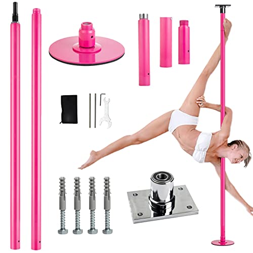 Barre de Pole Dance permanente avec plateau fixe - rose, support plafond & accessoires de sécurité.