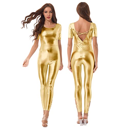 Blouse dorée à col rond, dos croisé, découpes - XXL