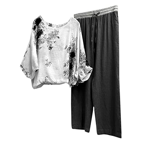 Ensemble Femme Fluide Imprimé Floral - Haut Long et Pantalon Ample Été Élégant et Confortable
