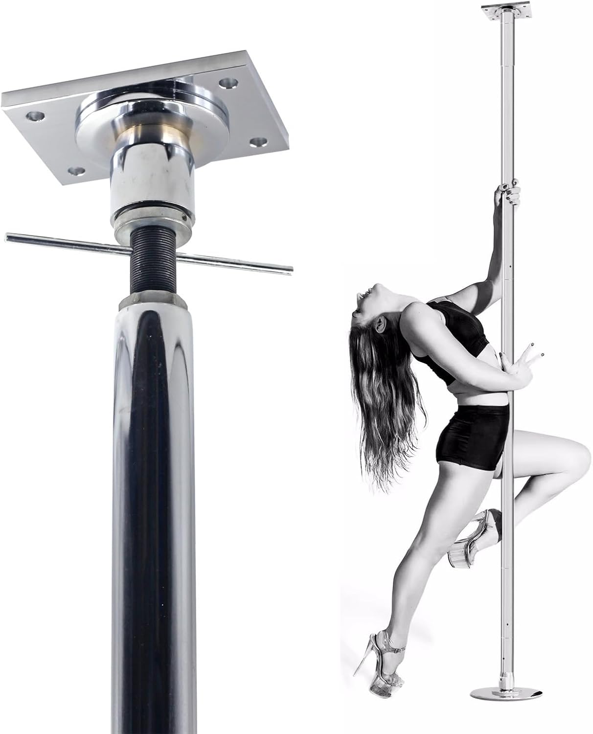 Kit Barre de Pole Dance 2,24-3,8m avec Accessoires pour Clubs/Maison, Statique et Rotatif