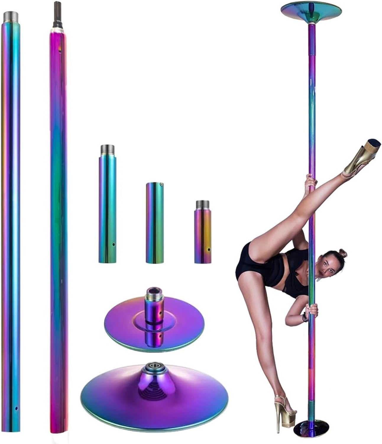 Kit de Pôle Dance Amovible Rotatif et Statique pour Plafonds de 2,3 à 3,8 m