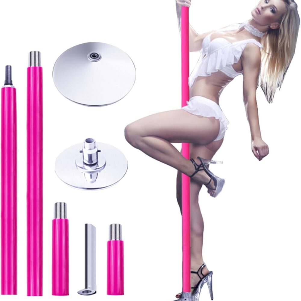 Kit de Pole Dance Portable en Silicone Rose/Noir pour Plafonds de 2.4m à 3.6m