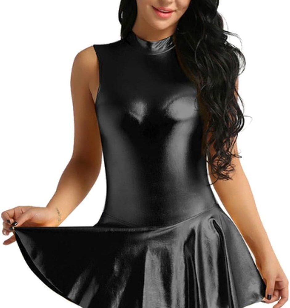 Robe Métallisée Noire sans Manches pour Pole Dance - SHANHE, M