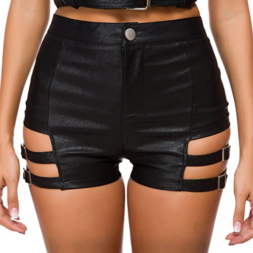 Short court en cuir synthétique noir pour femmes - Taille haute, style gothique, sexy Clubwear