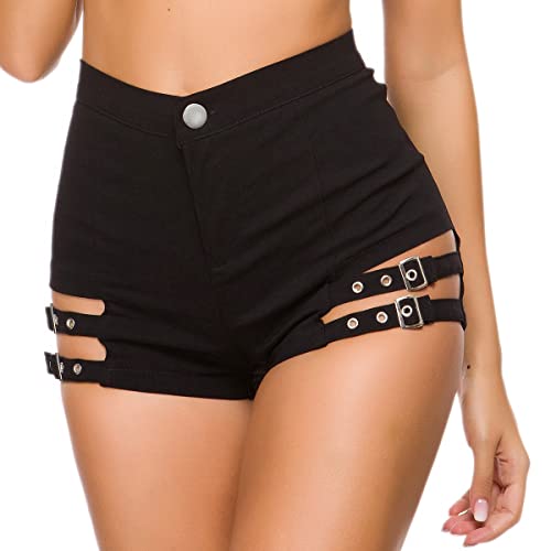 Short noir en cuir synthétique taille haute pour femme - Style gothique et sexy, parfait pour les clubs.