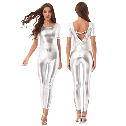 T-shirt argenté à col rond, découpes et dos croisé - XXL