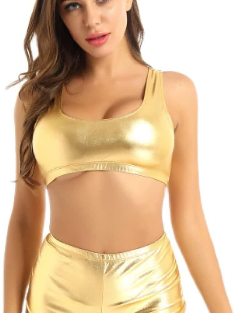 Tenue Pole Dance Sexy : Short & Crop Top Métallique Brillant