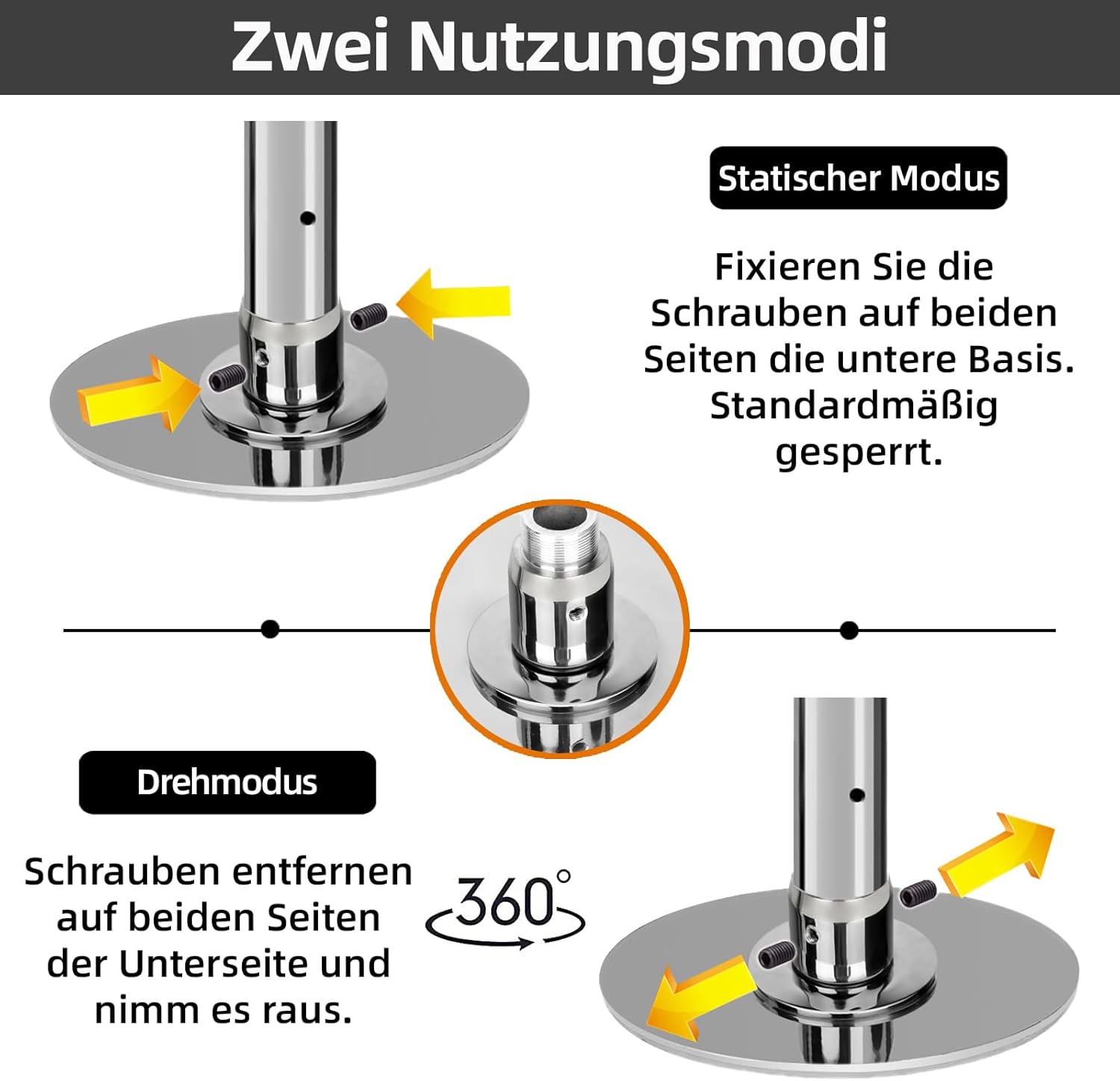 Barre de Pole Dance PRIOR FITNESS 45mm, 2 modes rotatif/statique, hauteur réglable 2,35-2,74m, charge 200kg, argenté – Image 4